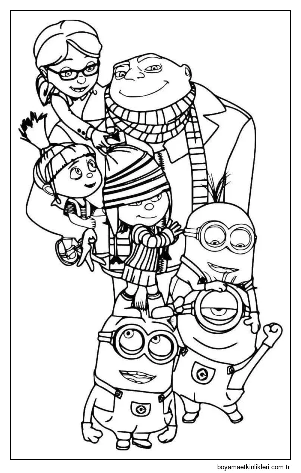 Minyonlar ve diğer karakterler Grew'a sarılır.