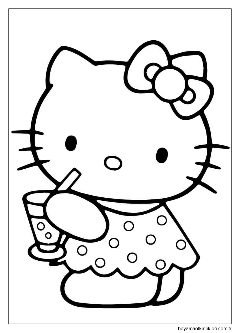 Bir Bardak su Tutan Hello Kitty