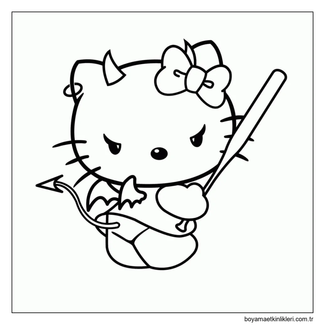 Bir Beyzbol Sopası tutan Hello Kitty Şeytan