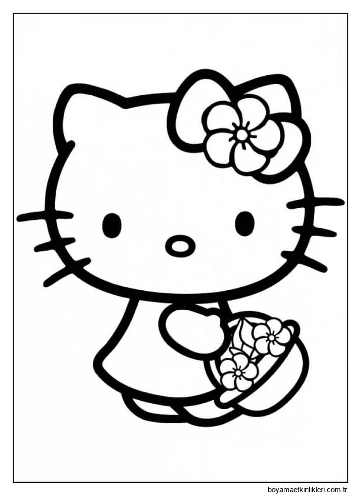 Bir Çiçek Sepeti tutan Hello Kitty