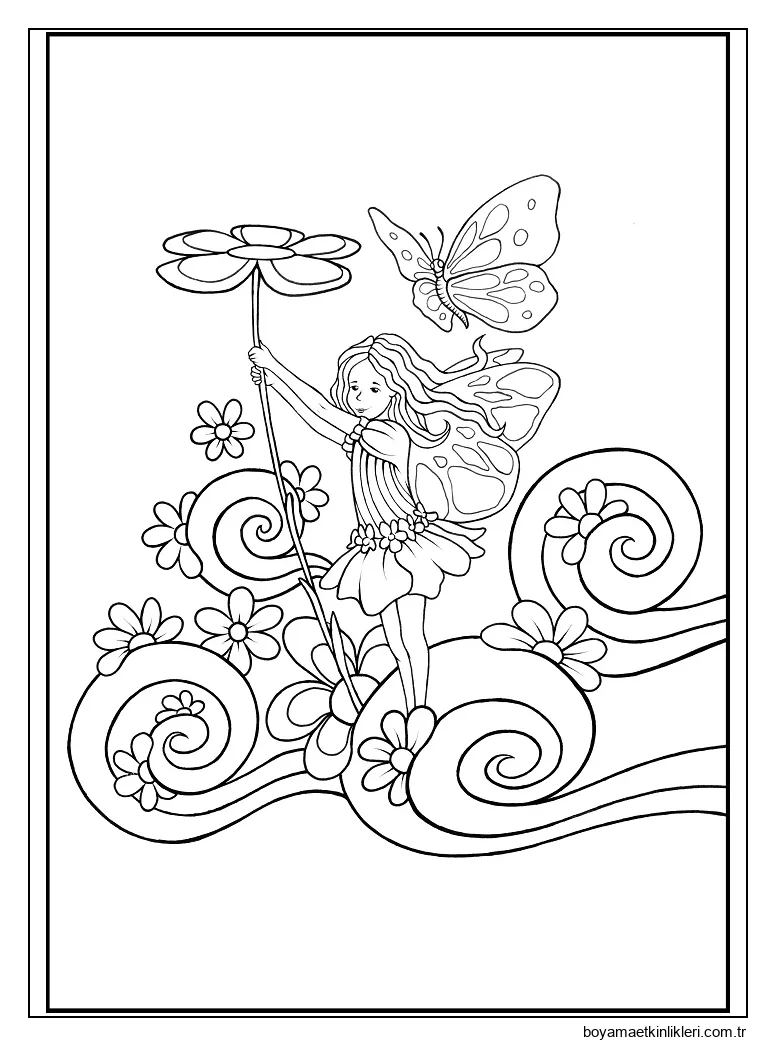 Çiçekler Ve Kelebek Ile Küçük Peri