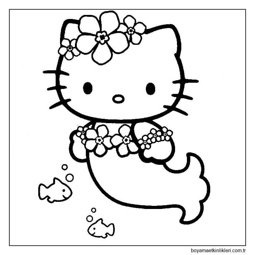 Hello Kitty deniz kızı ve iki Balık