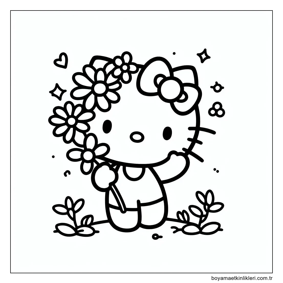 Hello Kitty görüntü çiçek dalına sarıl