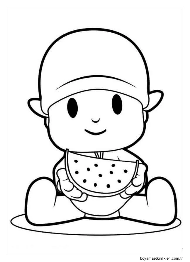 Karpuz dilimi tutan Pocoyo