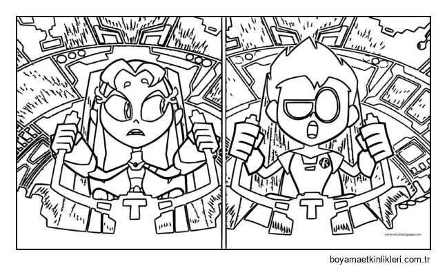 Starfire ve Robin oyuncaklara biner.