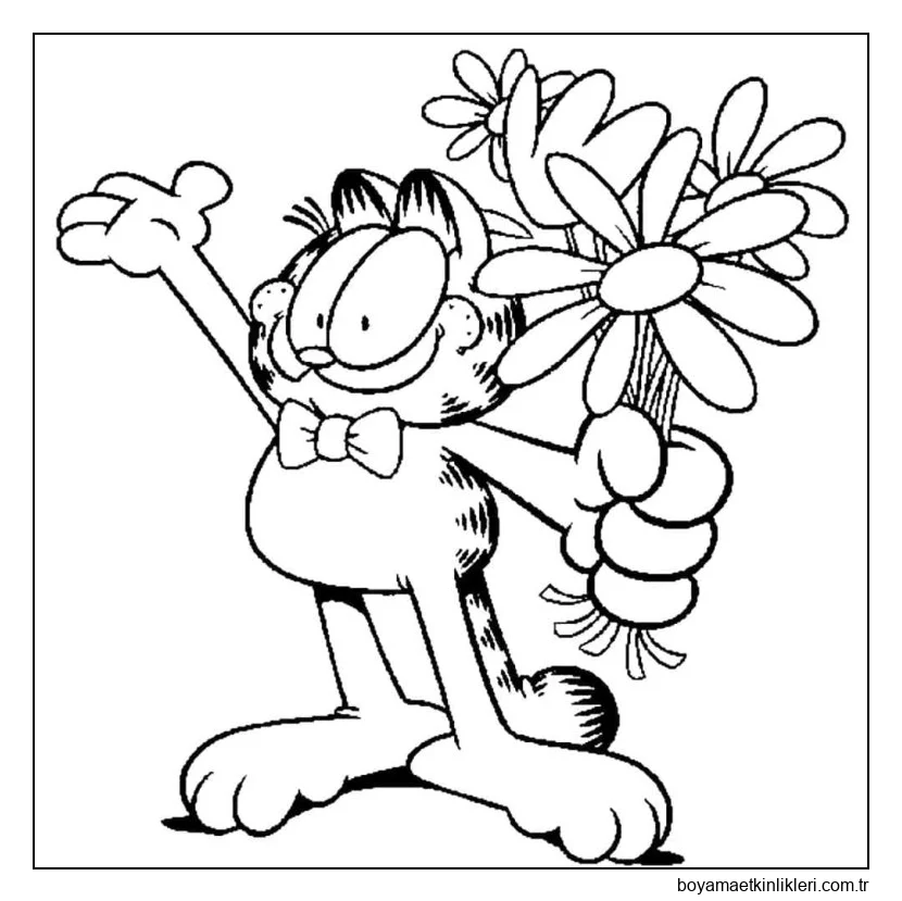 Bir buket çiçek ile Garfield.