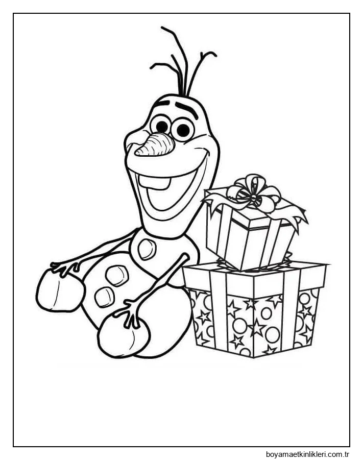 Hediye Kutuları ile Oturan Olaf