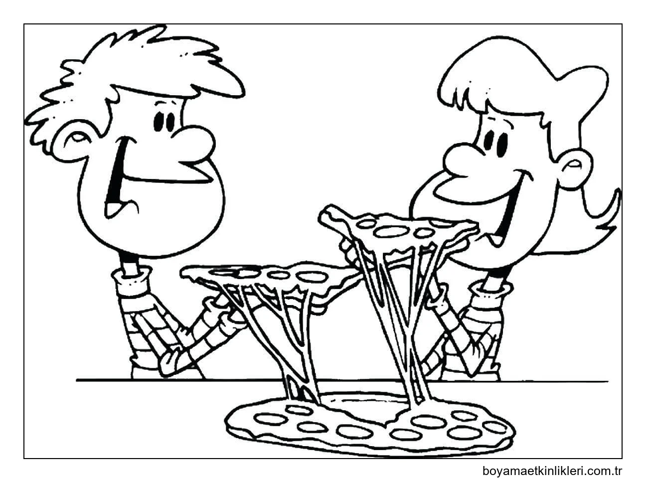 Pizza Yiyen iki çocuk