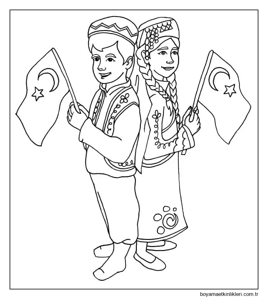 İki çocuk tutun Türk Bayrağı