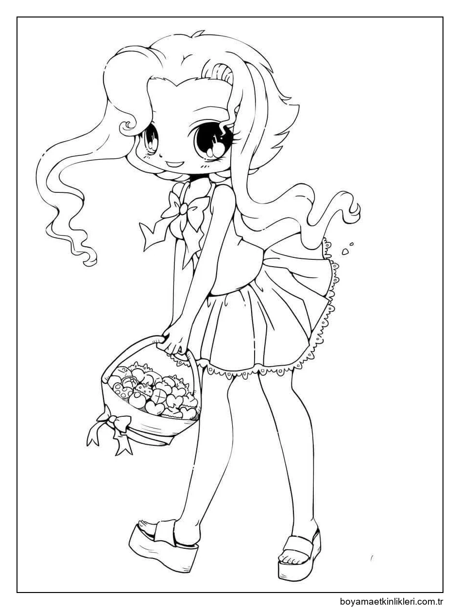 Bir Meyve Sepeti Tutan Kız Kawaii