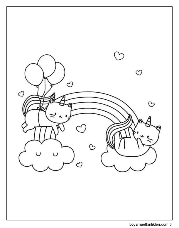 Gökkuşağı ile İki Tek Boynuzlu Kedi