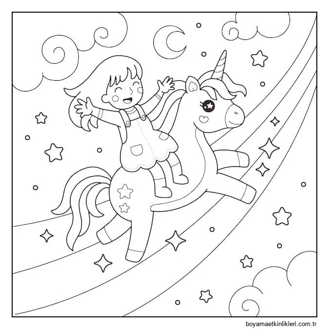 Gökkuşağının Üzerinde Uçan Tek Boynuzlu Kız