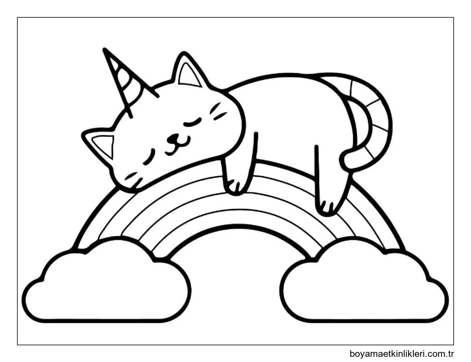 Gökkuşağının Üzerinde Uyuyan Tek Boynuzlu At Kedisi