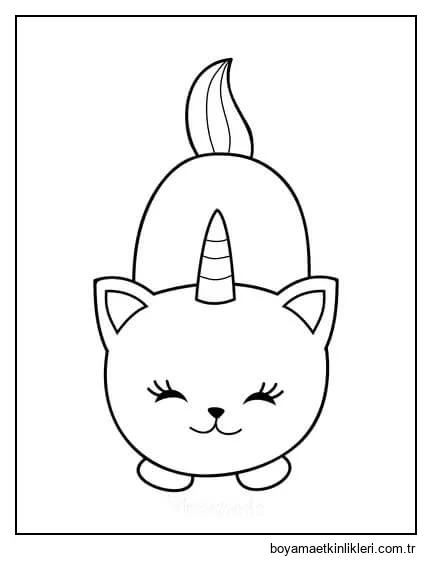 Kedi Tek Boynuzlu Gülümseyen Kawaii