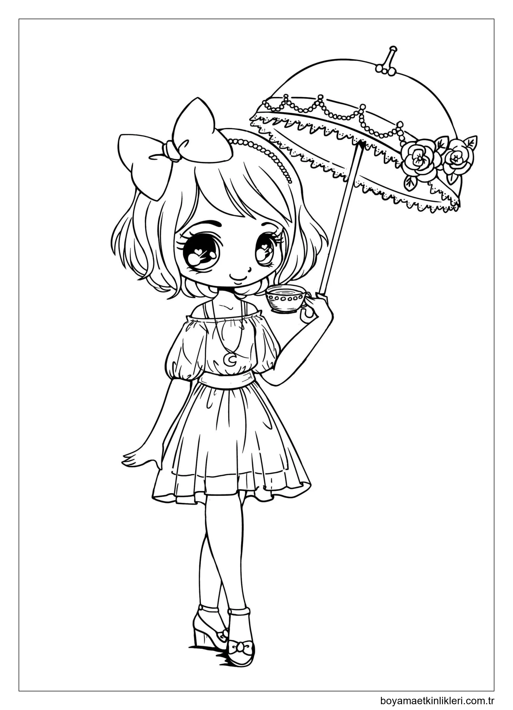 Şemsiye Tutan Kawaii Kız